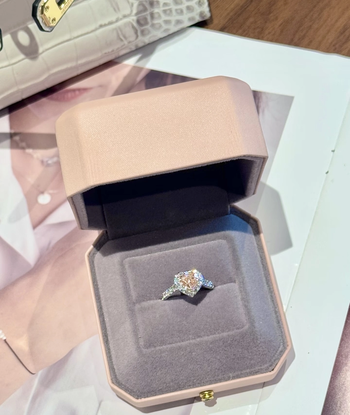 18K White Gold Fancy Intense Pink Heart Shaped Lab Grown Diamond Ring 1