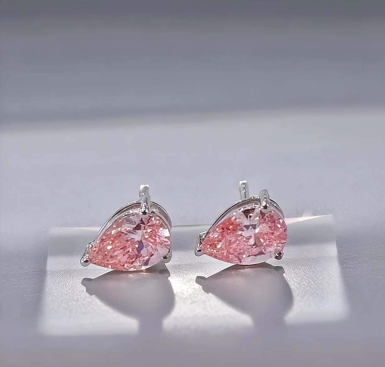 White Gold Fancy Vivid Pink Pear Cut Lab Grown Diamond Earrings 1