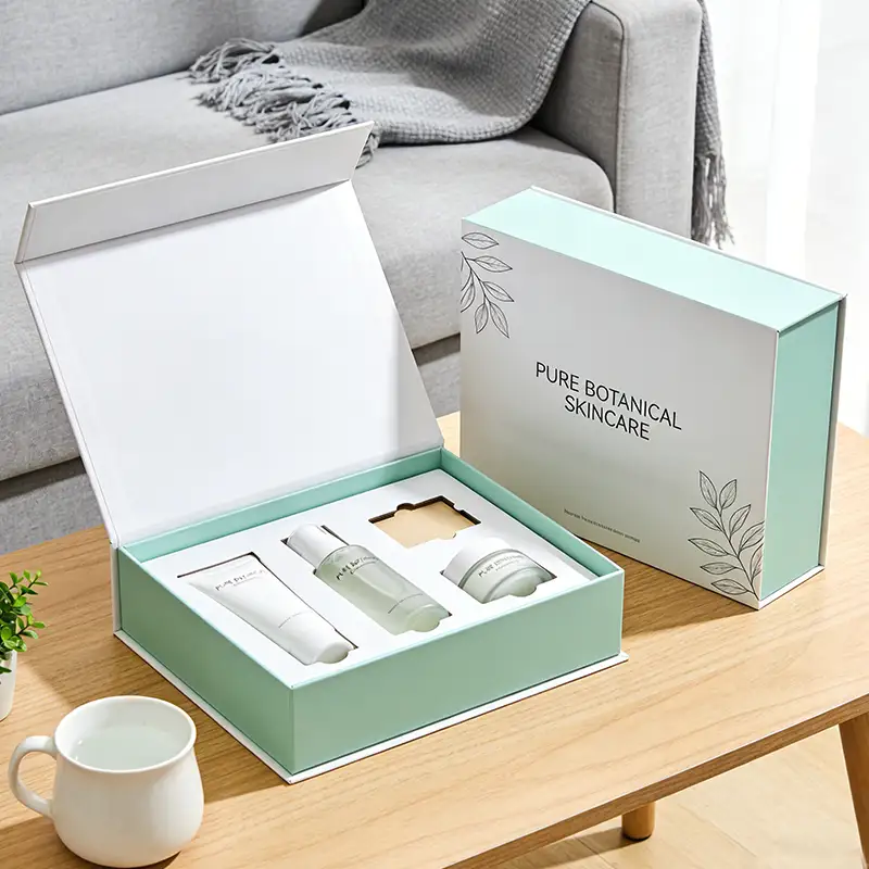 علبة تغليف مستحضرات تجميل مربعة صلبة قابلة لإعادة التدوير بدرجة عالية، بتصميم مخصص، وإغلاق مغناطيسي، ونقش بارز، وطباعة بأربعة ألوان. 1