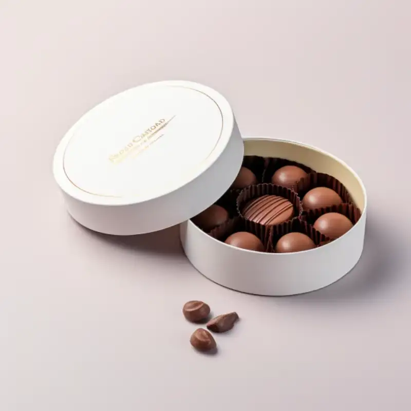 علب كرتونية قابلة لإعادة التدوير، قابلة للتخصيص، لتغليف الشوكولاتة، دائرية الشكل، بإغلاق مغناطيسي، مطبوعة بأربعة ألوان، مناسبة لهدايا الكوكيز الصغيرة. 1