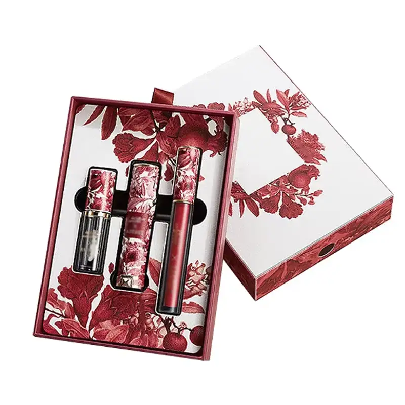 علبة هدايا قابلة لإعادة التدوير مصممة خصيصًا لتغليف أحمر الشفاه ومستحضرات التجميل، مزودة بأدراج منزلقة من الورق المقوى المموج لتخزين مستحضرات التجميل. 1