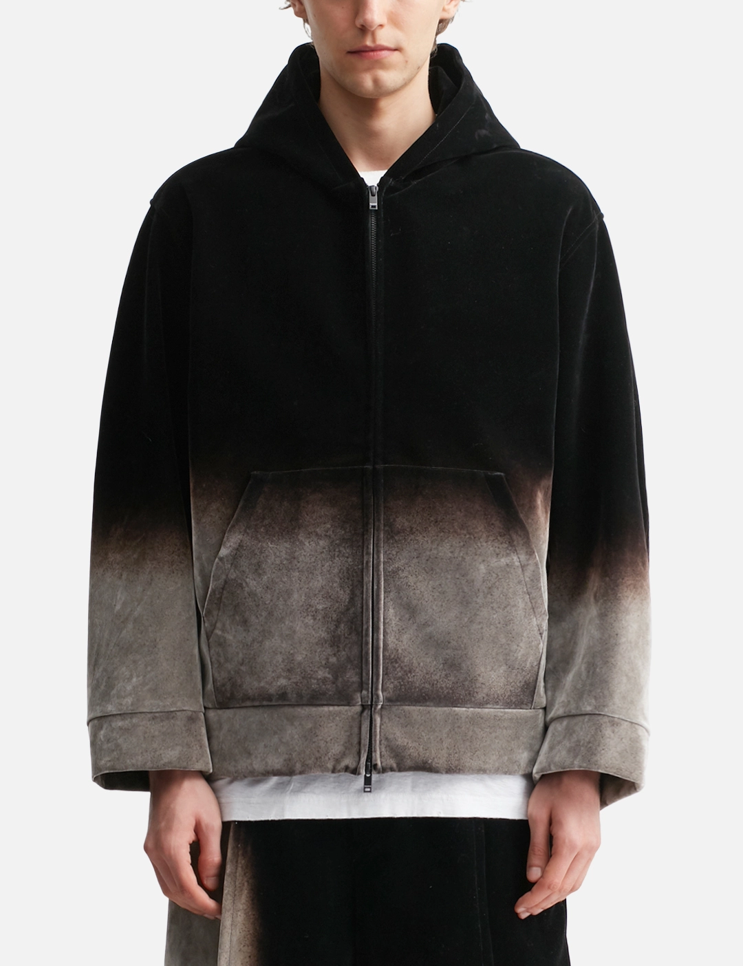 500GSM Gradient Acid Wash Fleece Zipper Hoodie 1