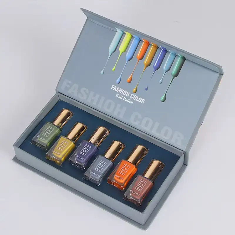 علبة هدايا مربعة الشكل قابلة للتخصيص، مصنوعة من ورق مقوى قابل لإعادة التدوير، مزينة بشعار شخصي، لحفظ زجاجات جل العناية بالأظافر، مع إغلاق مغناطيسي. 1