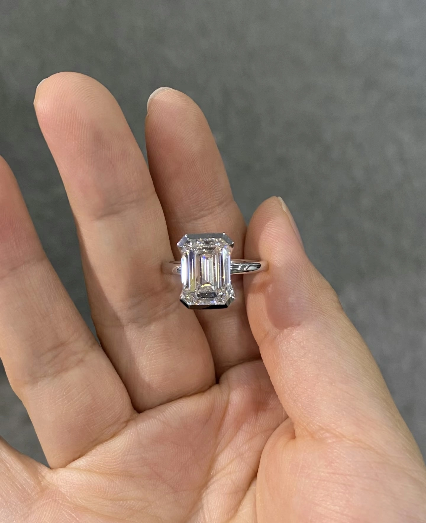 High Clarity Emerald Cut Lab Grown Diamond 18K White Gold Ring 1