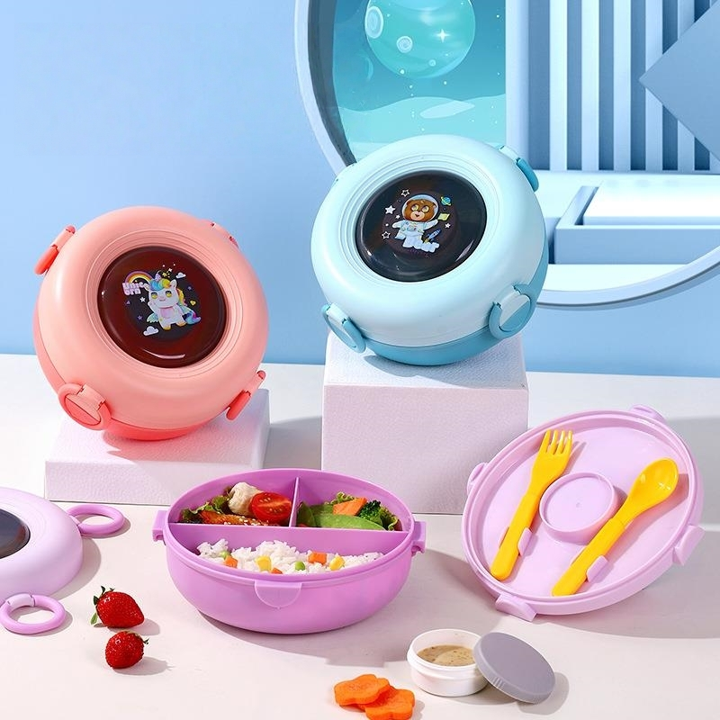 HongXing Cartoon Round 3-Compartment Lunch Box Set | Complete with Utensils & Dipper Pot 1