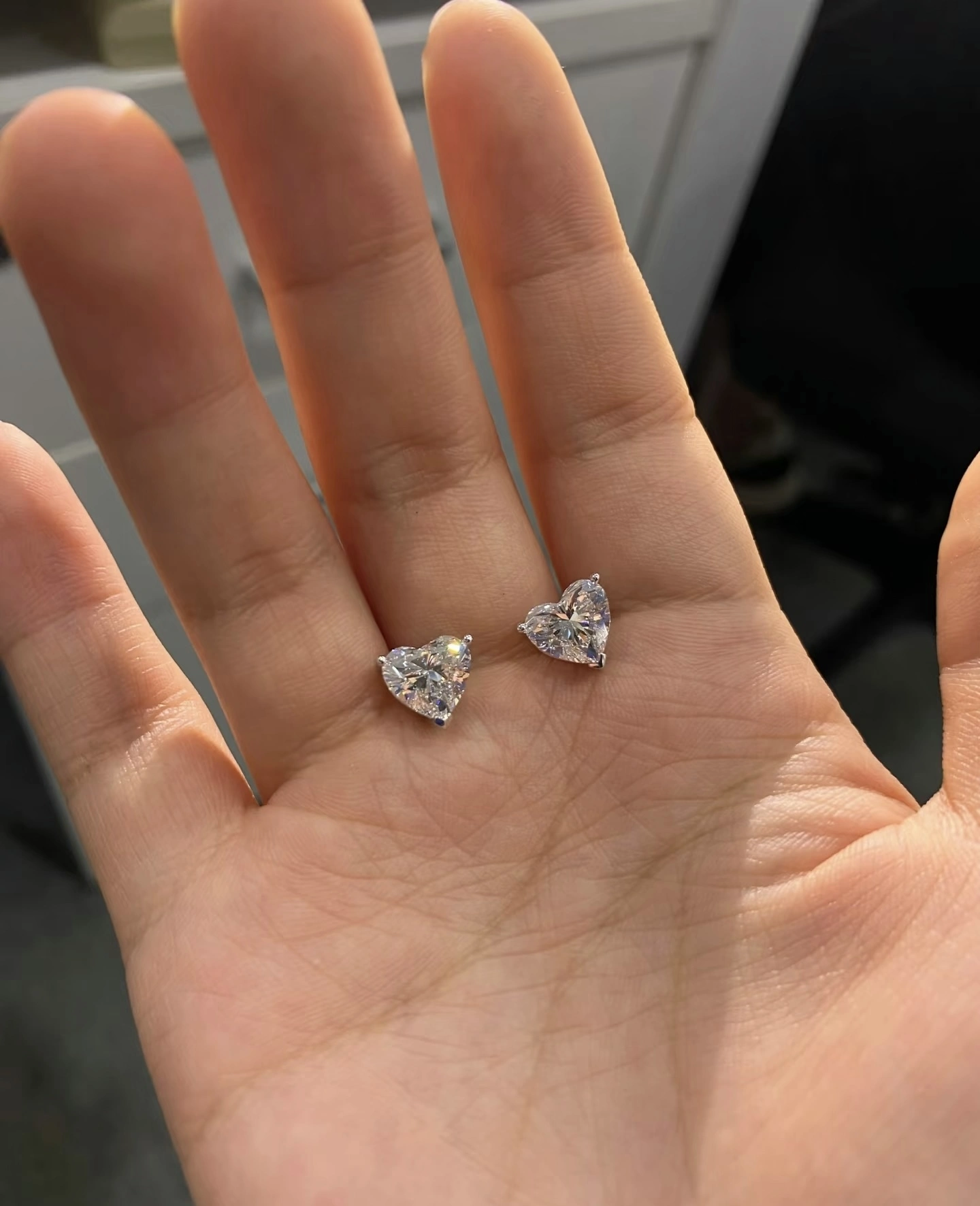 High Clarity Heart Shaped Lab Grown Diamond set in Platium Earrings 1