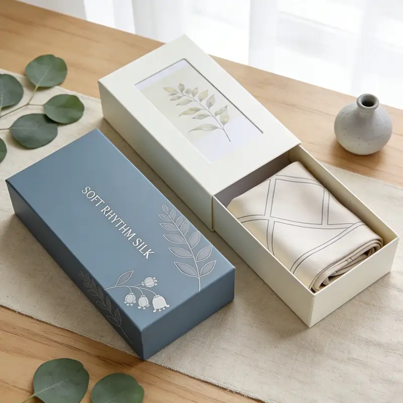 علبة هدايا عصرية قابلة لإعادة التدوير مصنوعة من ورق كرافت مموج، مزودة بإغلاق مغناطيسي، وتغليف غير لامع، وتصميم شعار، مناسبة لتغليف الأوشحة الحريرية. 1