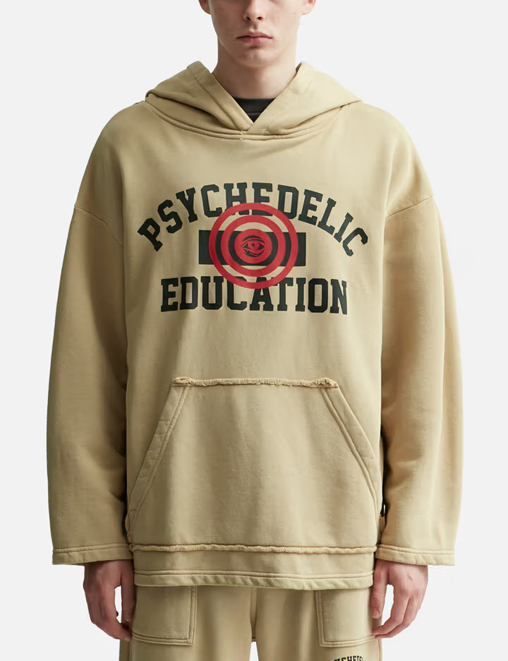 450GSM Heavyweight Organic Cotton Baja Hoodie, Khaki with Front & Back Graphics 1