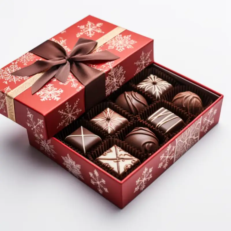 علب هدايا فاخرة قابلة لإعادة التدوير مربعة الشكل، مزينة بغطاء مخصص، مصنوعة من الكرتون المموج، بنقشة الماكرون والفراولة والشوكولاتة، مثالية لعيد الميلاد. 1