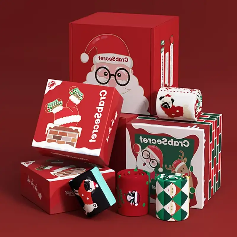 علب كرتونية صلبة مستطيلة الشكل قابلة لإعادة التدوير، باللونين الأحمر والأخضر، مع تغليف غير لامع، قابلة للطباعة حسب الطلب، مناسبة لتغليف هدايا ومجوهرات عيد الميلاد. 1