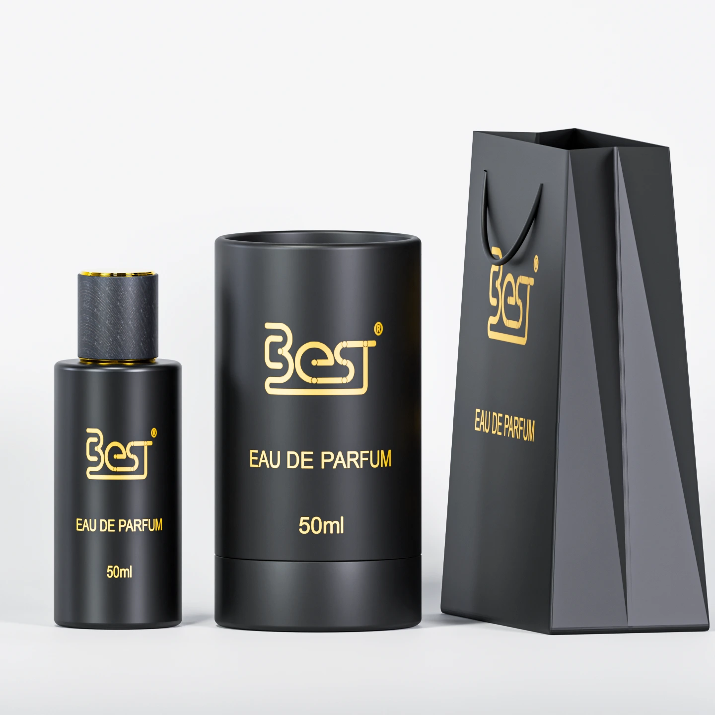 Custom Empty Perfume Bottles 50ml - Cylindrical Glass with Black Pump Sprayer & Complete Gift Box Packaging Set BEST-X20039 1