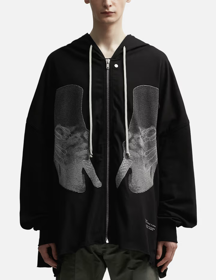 550GSM Heavyweight Contrast Stitch Oversized Black Zip-Up Hooded Jacket 1