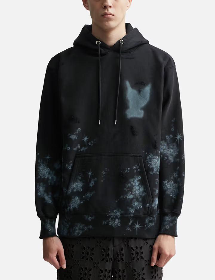 580GSM Black Heavyweight Bacteria Hand-Print Hoodie 1