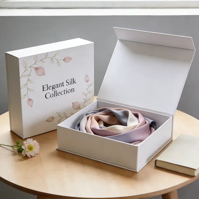 علبة هدايا مربعة صلبة قابلة للتخصيص، مزودة بإغلاق مغناطيسي، مصنوعة من ورق مقوى قابل لإعادة التدوير مطبوع عليه رقائق ذهبية بتقنية الأشعة فوق البنفسجية، مناسبة لتغليف المجوهرات. 1