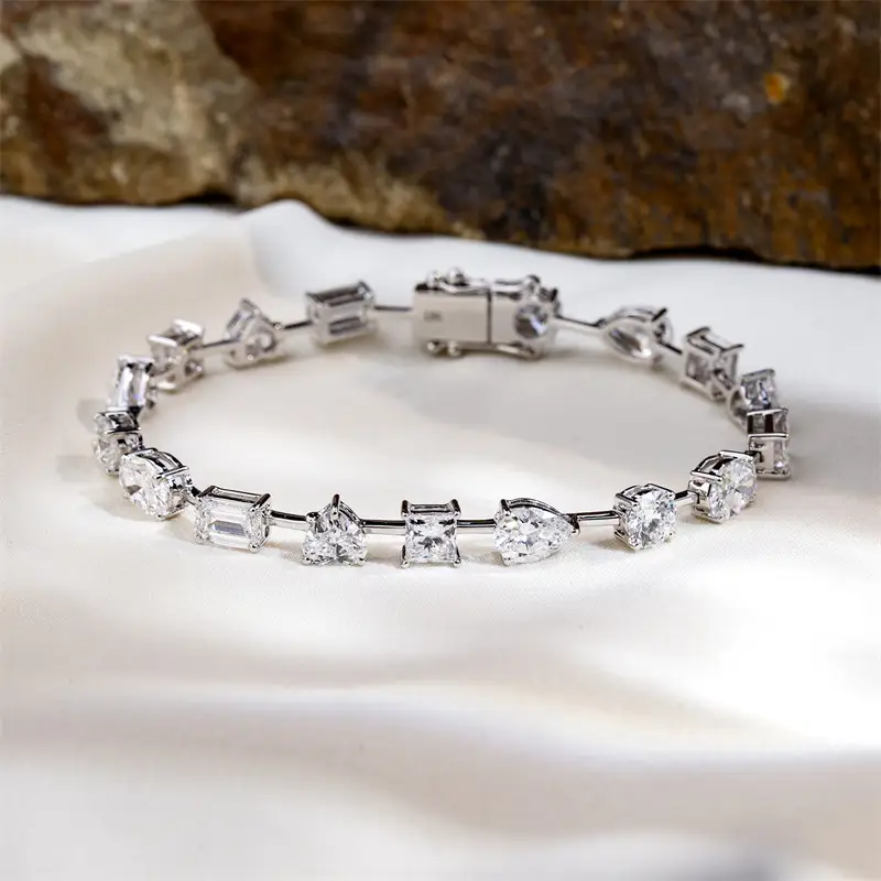 MSB-571 18K White Gold Mixed Cut Lab Diamond Bracelet | Multi-Shape Design | In Stock 1