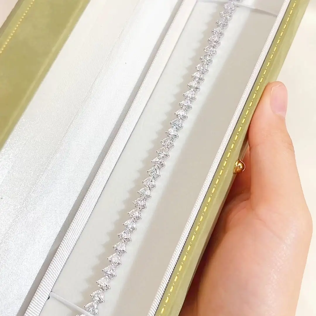 MSB-644 18K White Gold Heart Shape Diamond Tennis Bracelet 34 Stones Ready to Ship 1