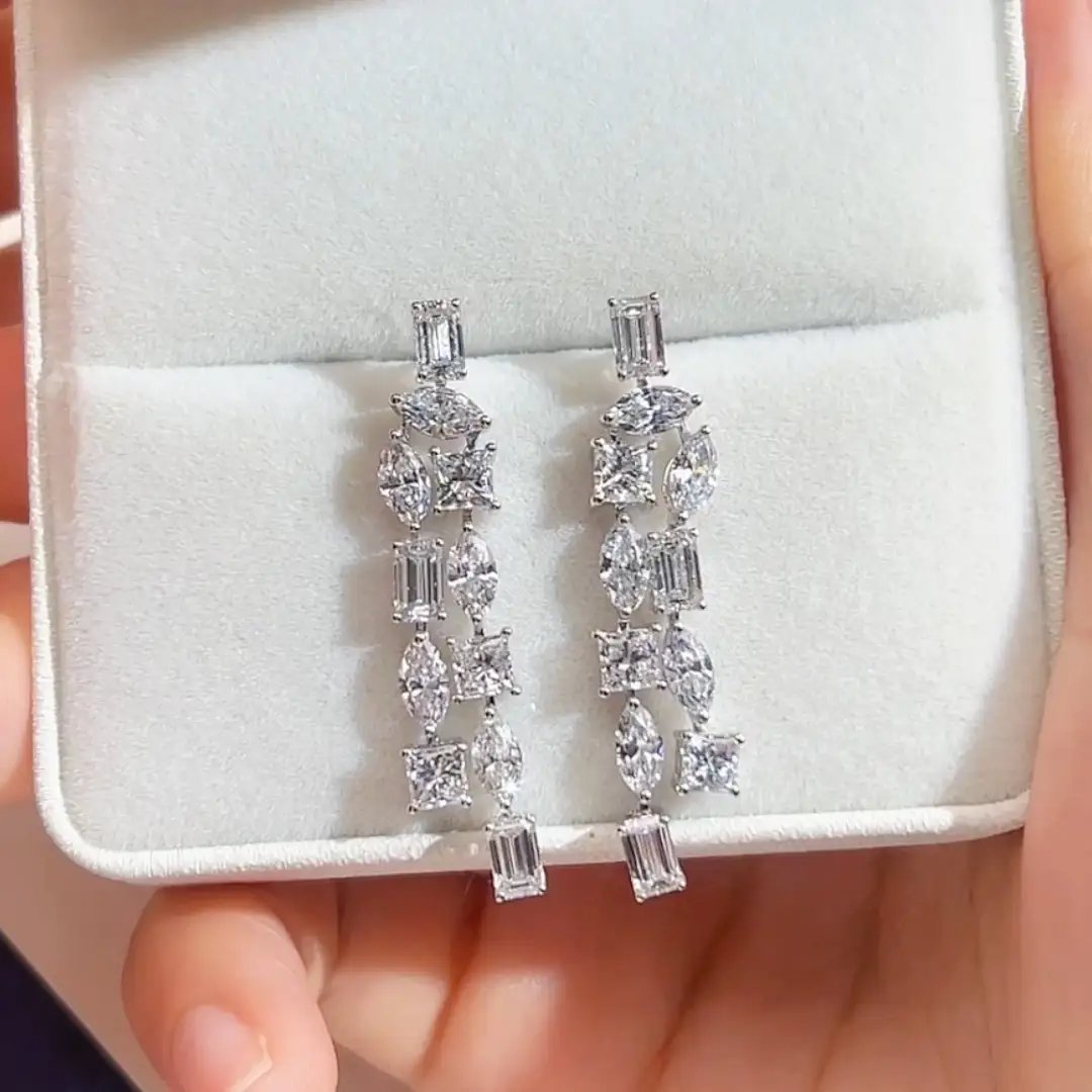 MSE-844  18K gold Earrings emerald cut and marquise cut Lab Grown Diamond Earrings  Messi Jewelry 1