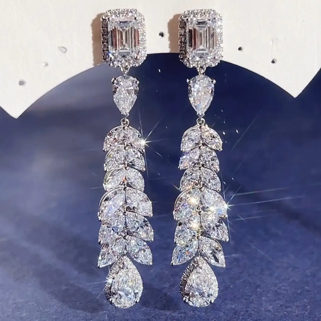 MSE-847  18K gold Earrings emerald cut and pear shape Lab Grown Diamond Earrings IGI Certificate Messi Jewelry 1