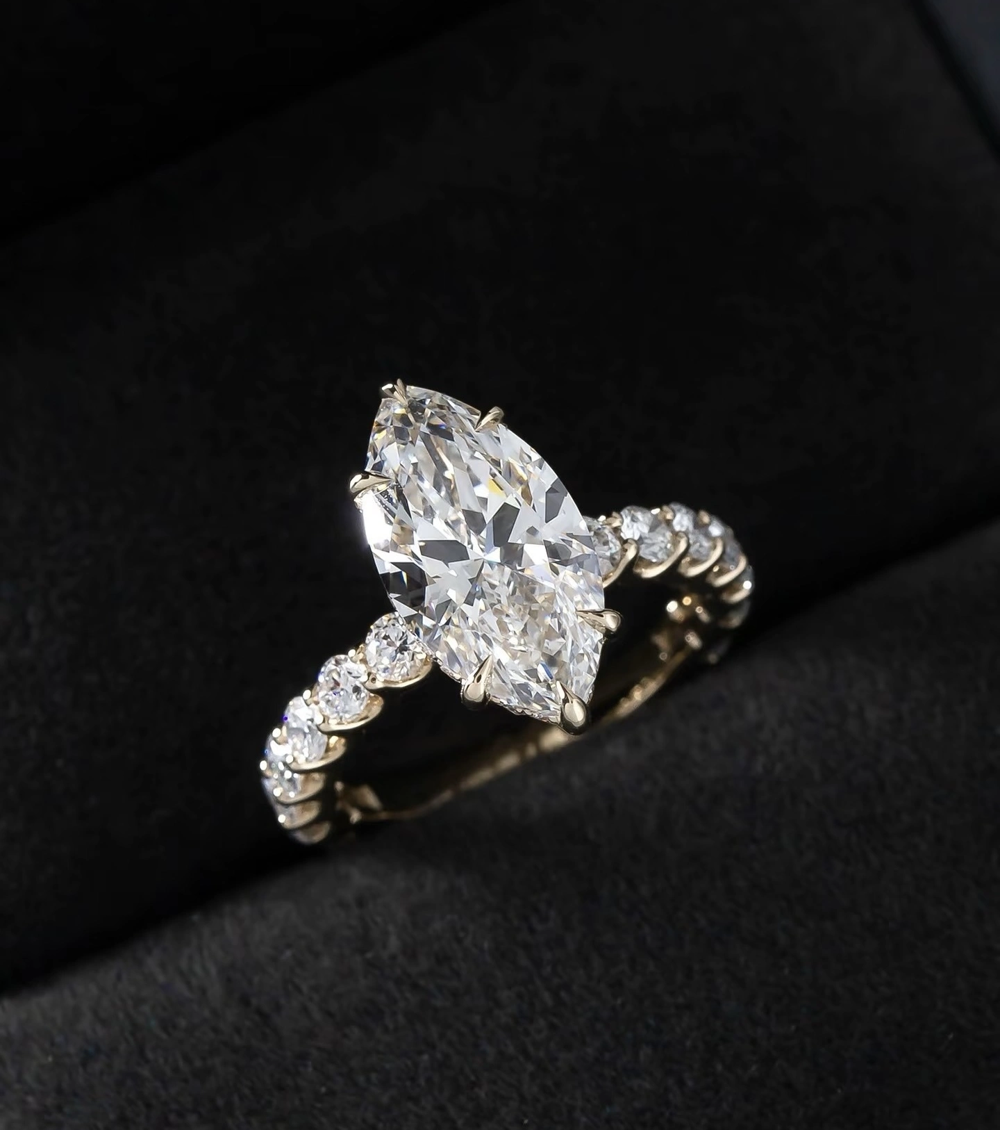 Marquise Cut Lab Grown Diamond Set in 18K Yellow Gold Luxury Ring 1