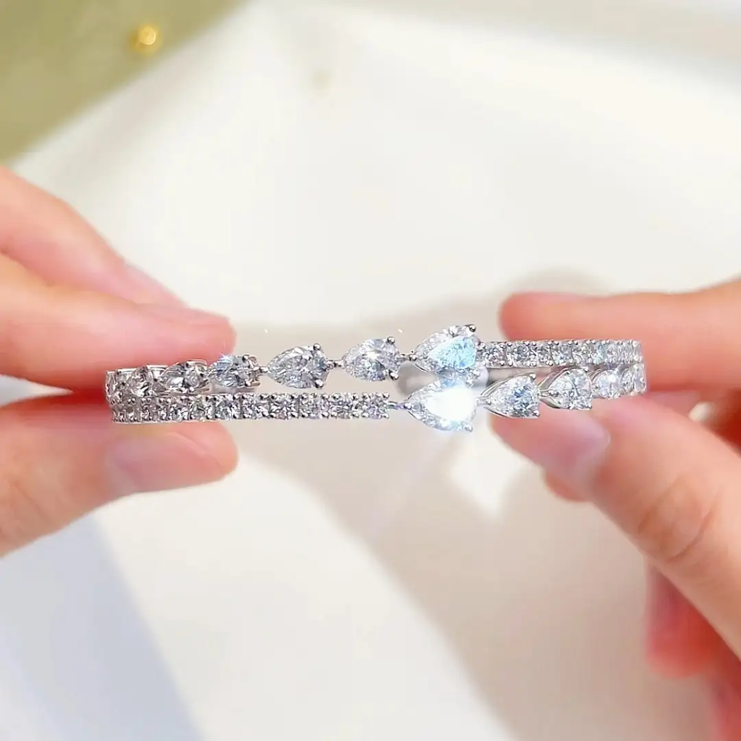 MSB-647 18K White Gold Diamond Bracelet Pear & Round Lab Diamonds In Stock 1