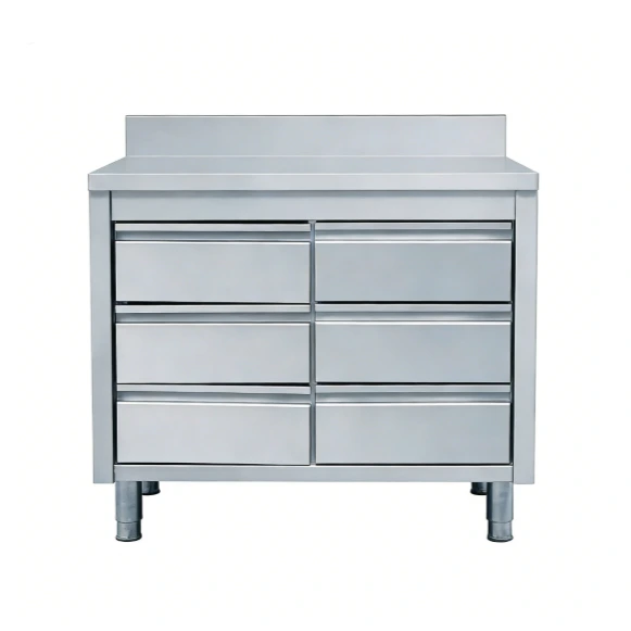 Gabinete de cocina comercial Kaesid de acero inoxidable con 6 cajones (con o sin protección contra salpicaduras) 1