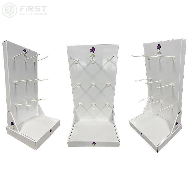 Custom Corrugated Cardboard Hook Counter Display Stand with Logo Printing 1