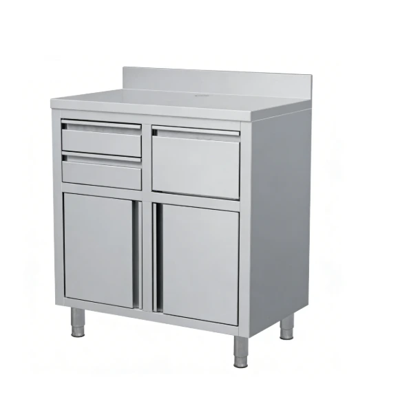 Armário de café Kaesid em aço inoxidável com painel de proteção contra respingos | Móvel de cozinha de nível comercial 1