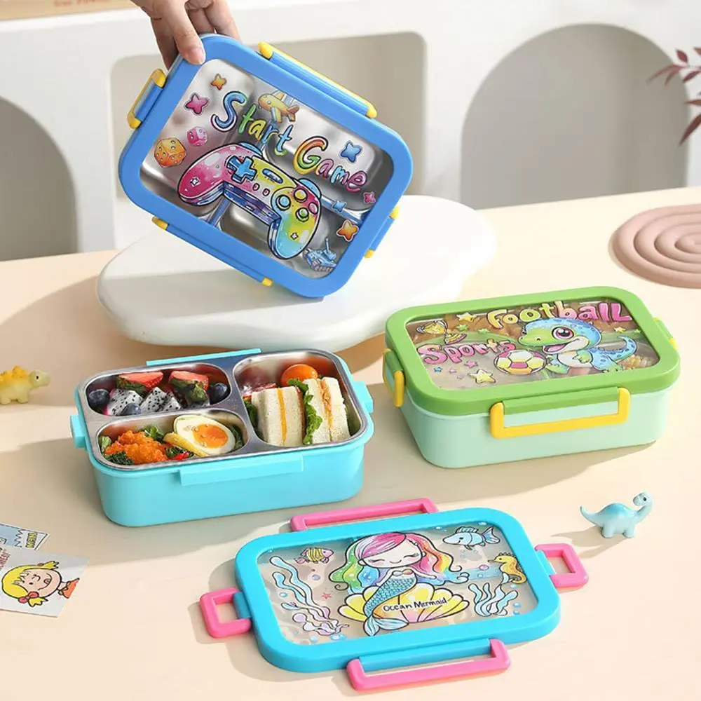 Cartoon Transparent Stainless Steel 3-Compartment Lunch Box | Plastic Lunch Box Factory - HongXing 1