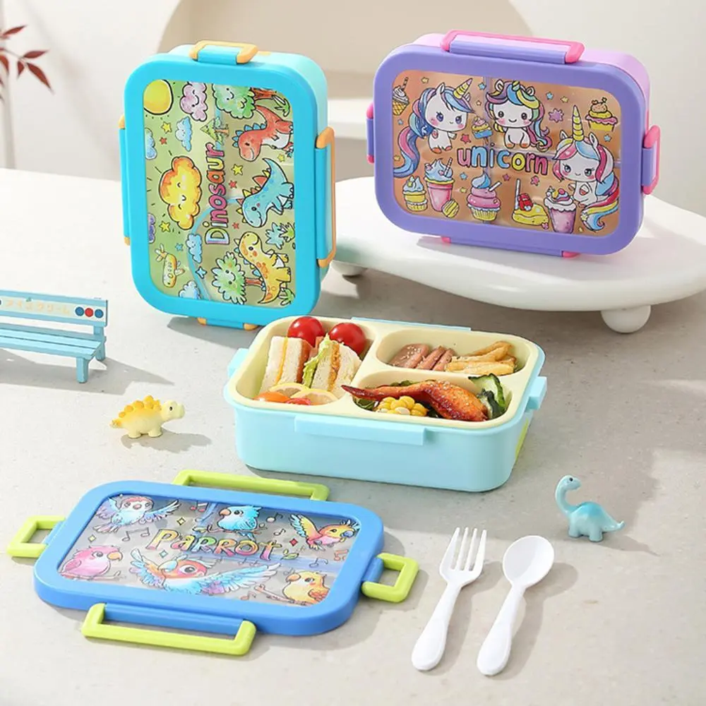 Cartoon Transparent Plastic 3-Compartment Lunch Box | Plastic Lunch Box Factory - HongXing 1