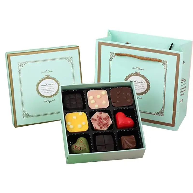 علب كرتونية مربعة صلبة قابلة لإعادة التدوير، مزودة بغطاء تغليف منفصل للشوكولاتة والحلويات، علبة هدايا شوكولاتة 1