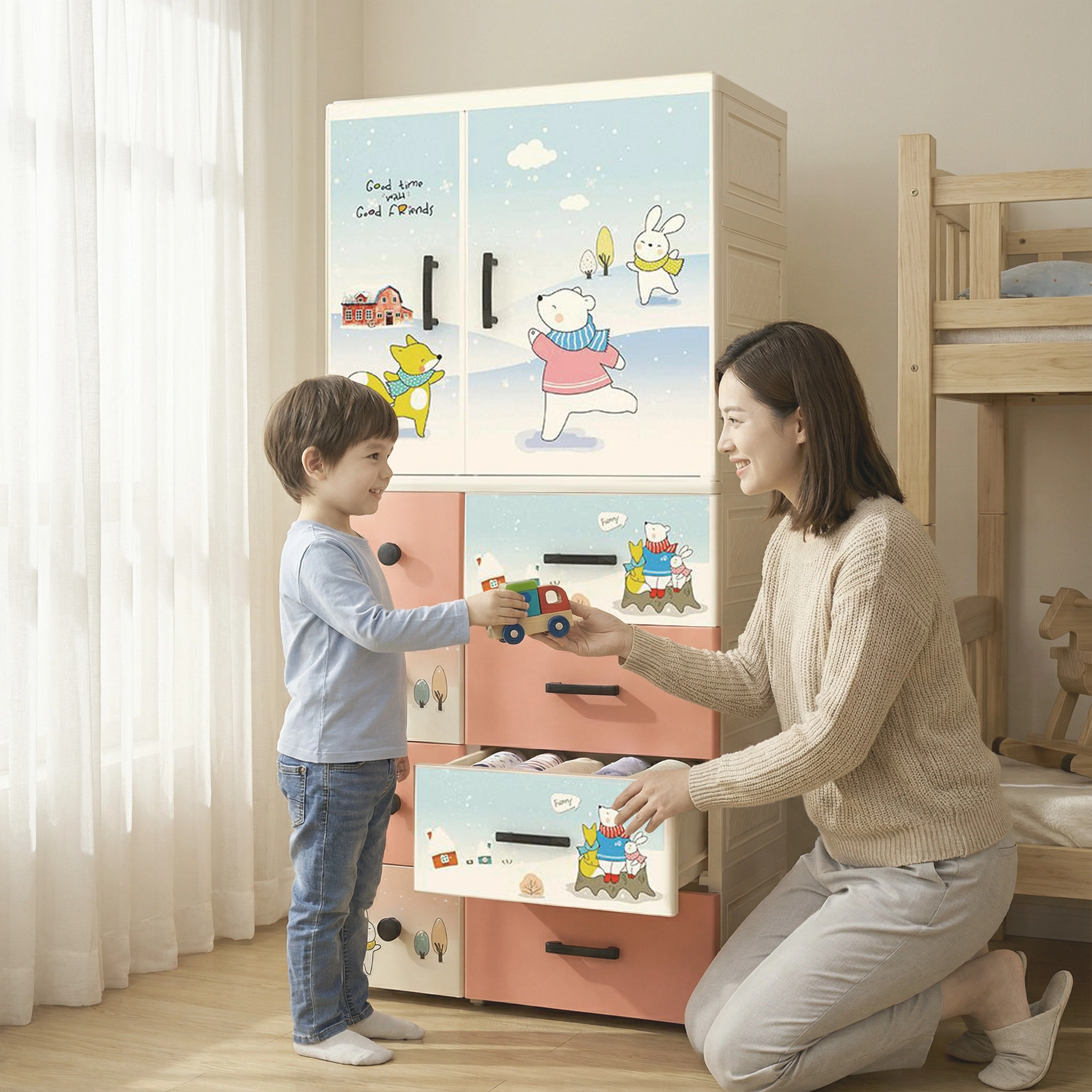 Hongxing Plastic Drawer Storage Unit, Multifunctional Kids Cartoon Storage Cabinet 1