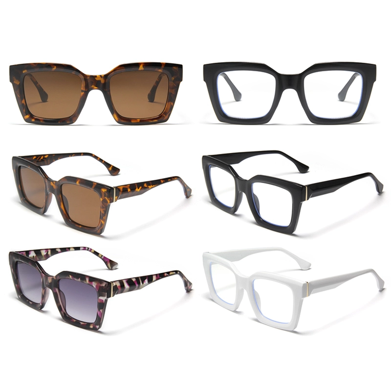 S27095 Gafas de sol cuadradas llamativas/Gafas de luz azul con múltiples patrones (carey/liso) Proveedores chinos de gafas al por mayor Fábrica 1