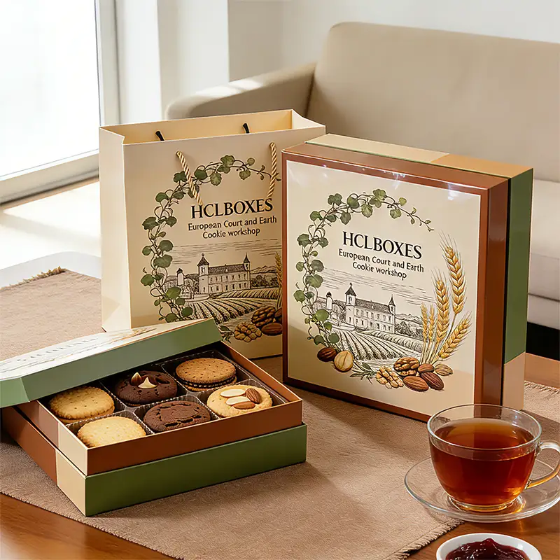 علبة هدايا فاخرة مخصصة للبسكويت والكعك مصنوعة من مواد معاد تدويرها، ذات هيكل متين مناسب للوجبات الخفيفة. 1