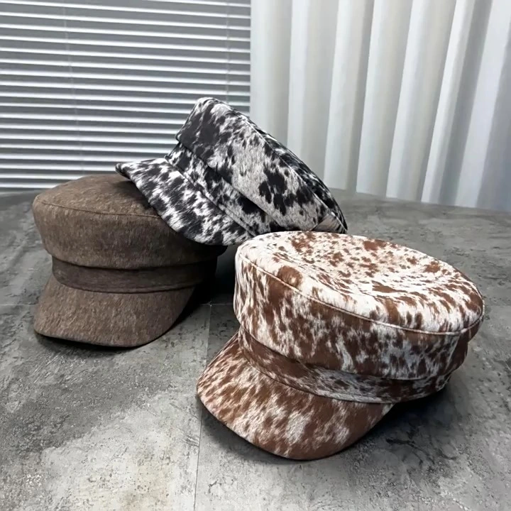 Women's Vintage Faux Suede Octagonal Beret Stylish Warm Hat 1