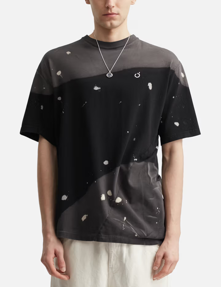 250GSM Paint-Splatter Two-Tone Oversized T-Shirt, Black & Grey 1