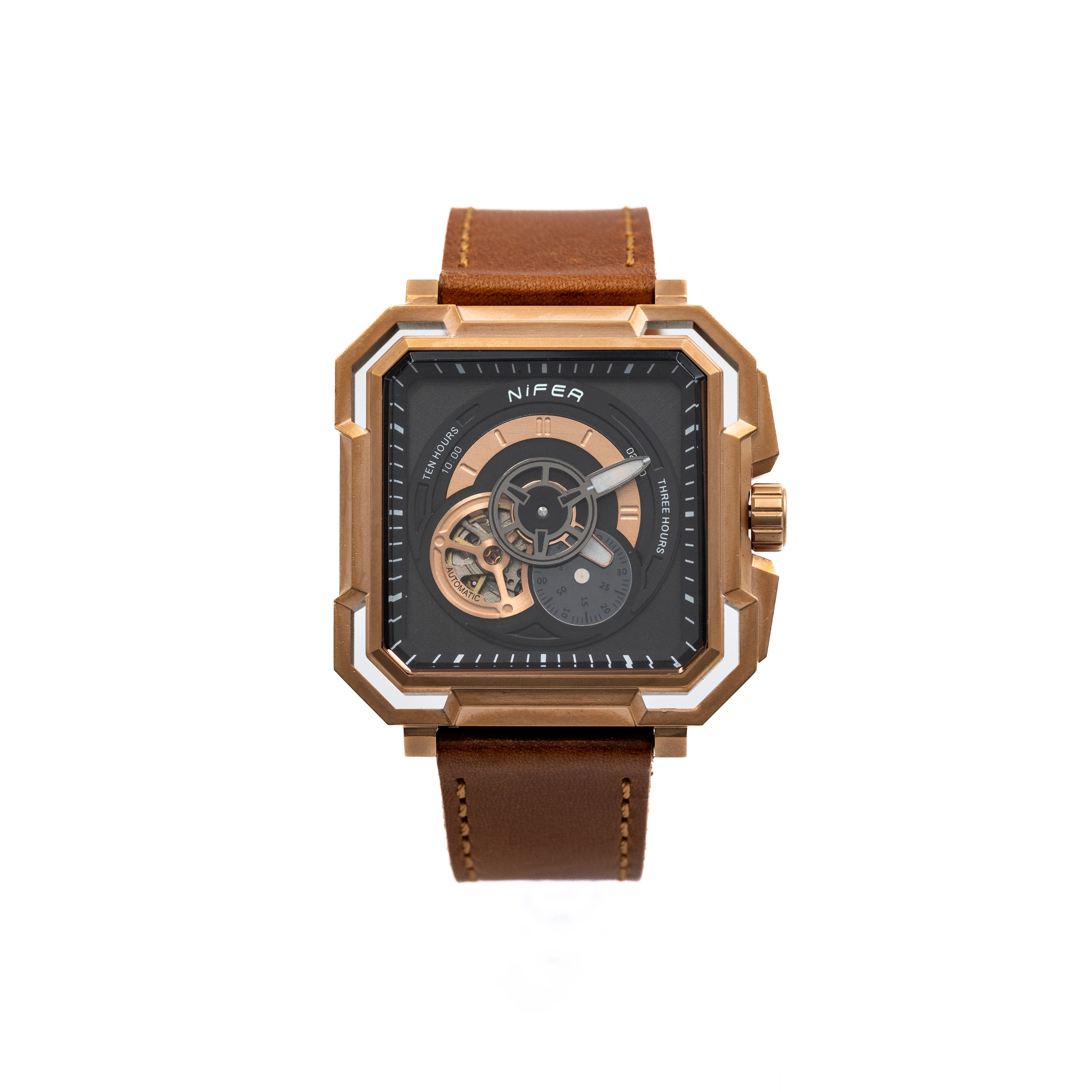 ساعة رجالية ميكانيكية بتصميم فاخر ومينا هيكلي 1