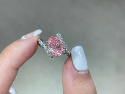 Fancy Pink Oval Lab Grown Diamond Ring 18K White Gold Jewelry  Women 1