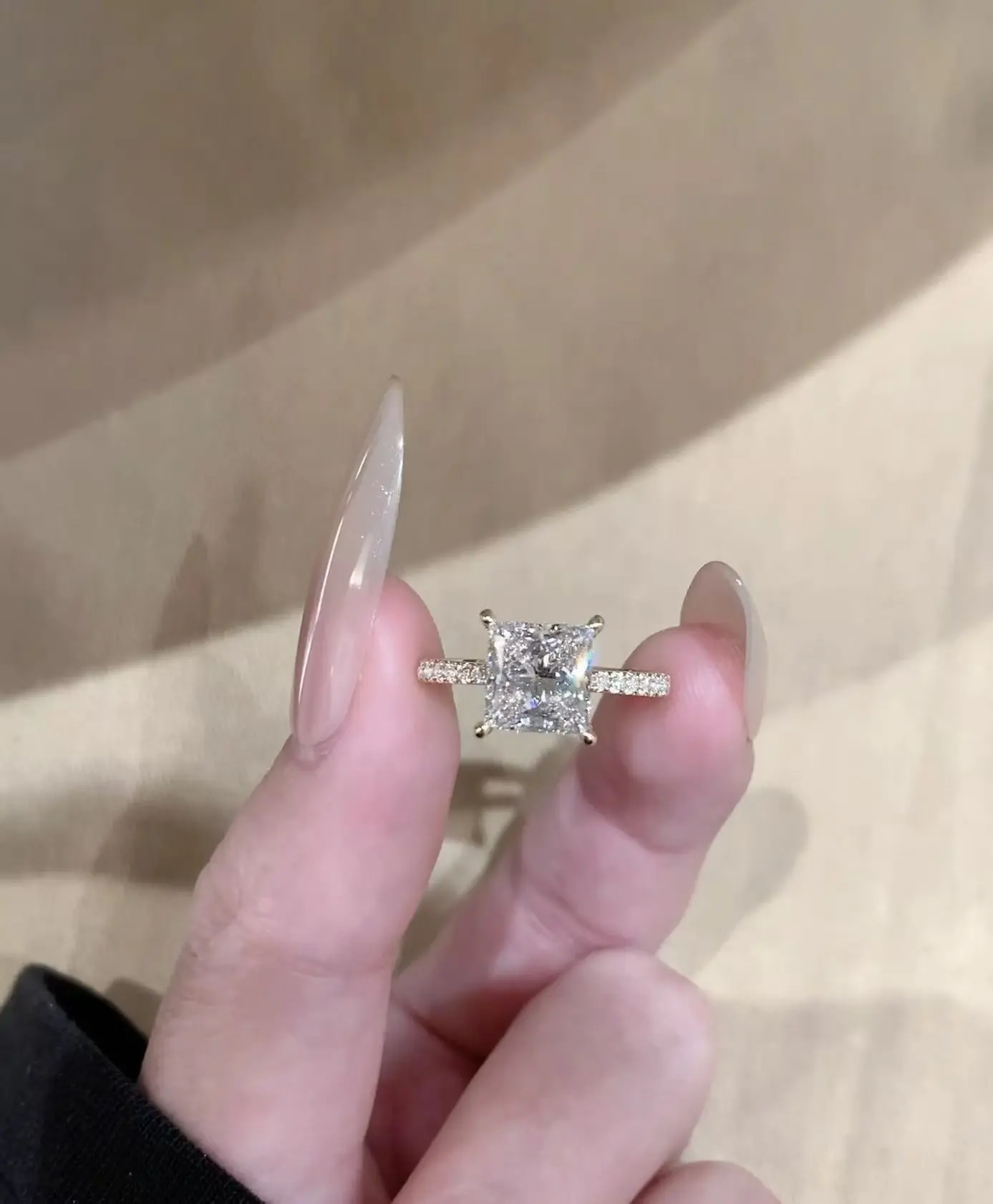 ZKZ Custom Jewelry High Quality Stunning 18K Yellow Gold Lab Grown Princess Cut Diamond Ring IGI Certified 1