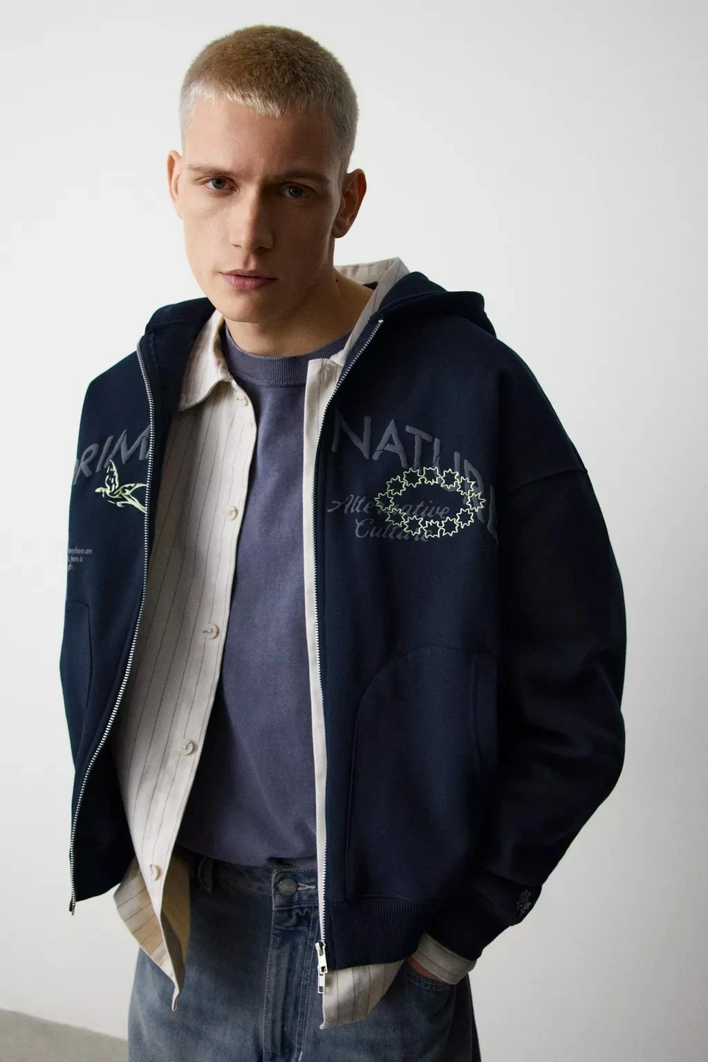 450GSM Primal Nature Organic Cotton Zip-Up Hoodie, Navy 1