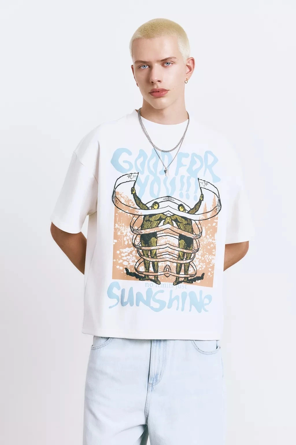 300GSM Good For You Graphic Short-Sleeve Sweatshirt, Off White 1