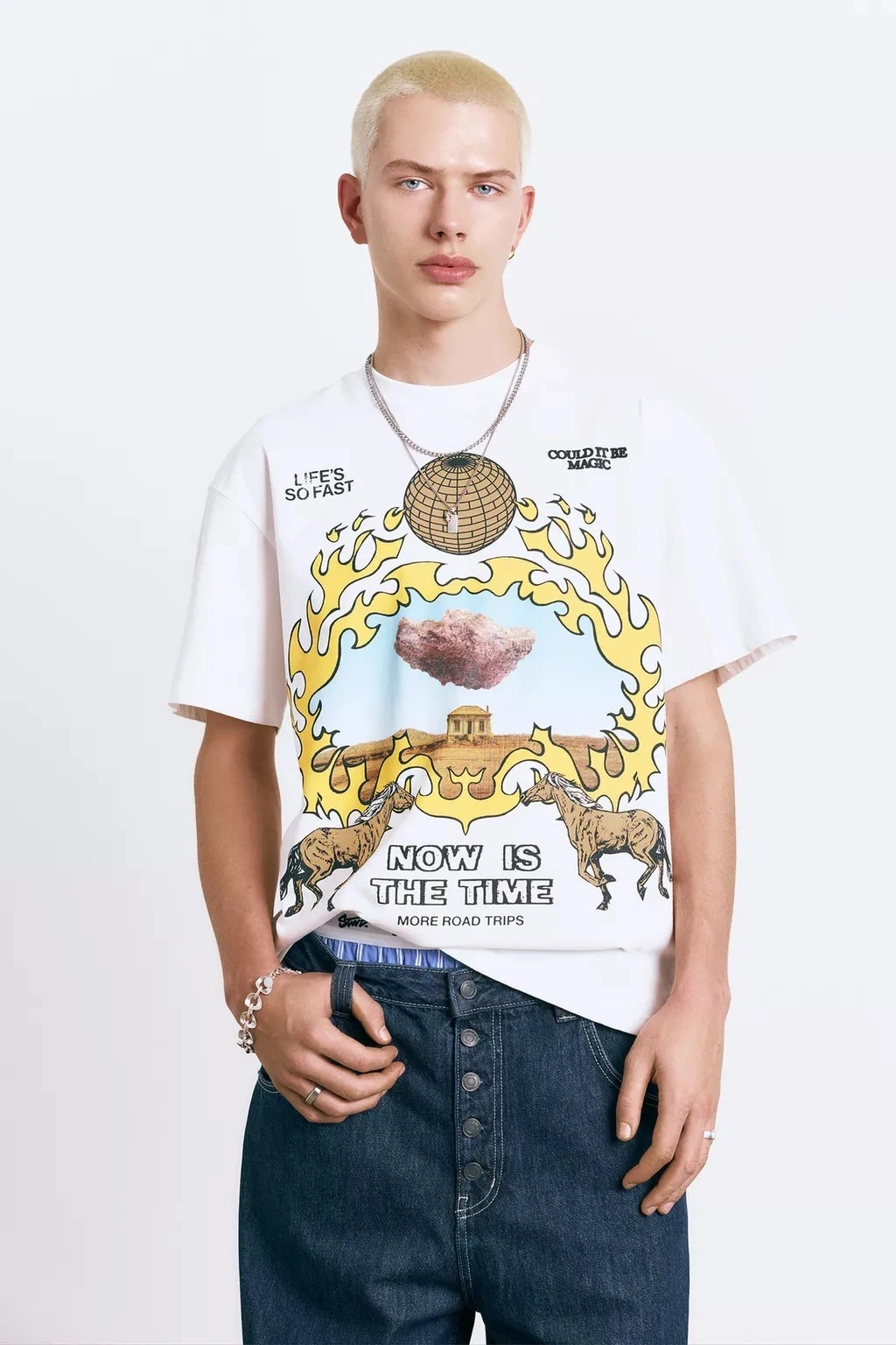 240GSM Now Is The Time Graphic Short-Sleeve T-Shirt, Off White 1