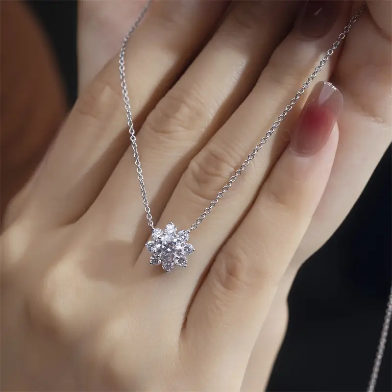 MSN-558 0.825CT Lab Grown Diamonds 18K Gold Daisy Flower Diamond Necklace Ready to Ship 1