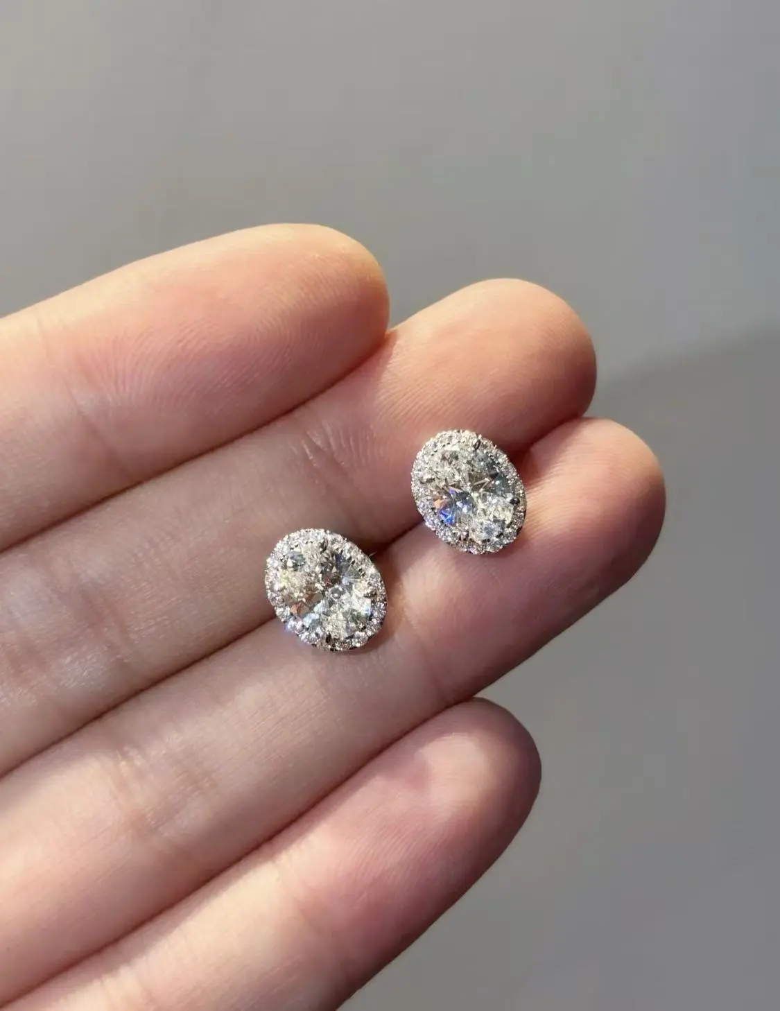 Oval Cut Lab Grown Diamond Stud Earrings 10.4CT Halo Earrings Wedding Earrings Certified Diamond Earrings 1