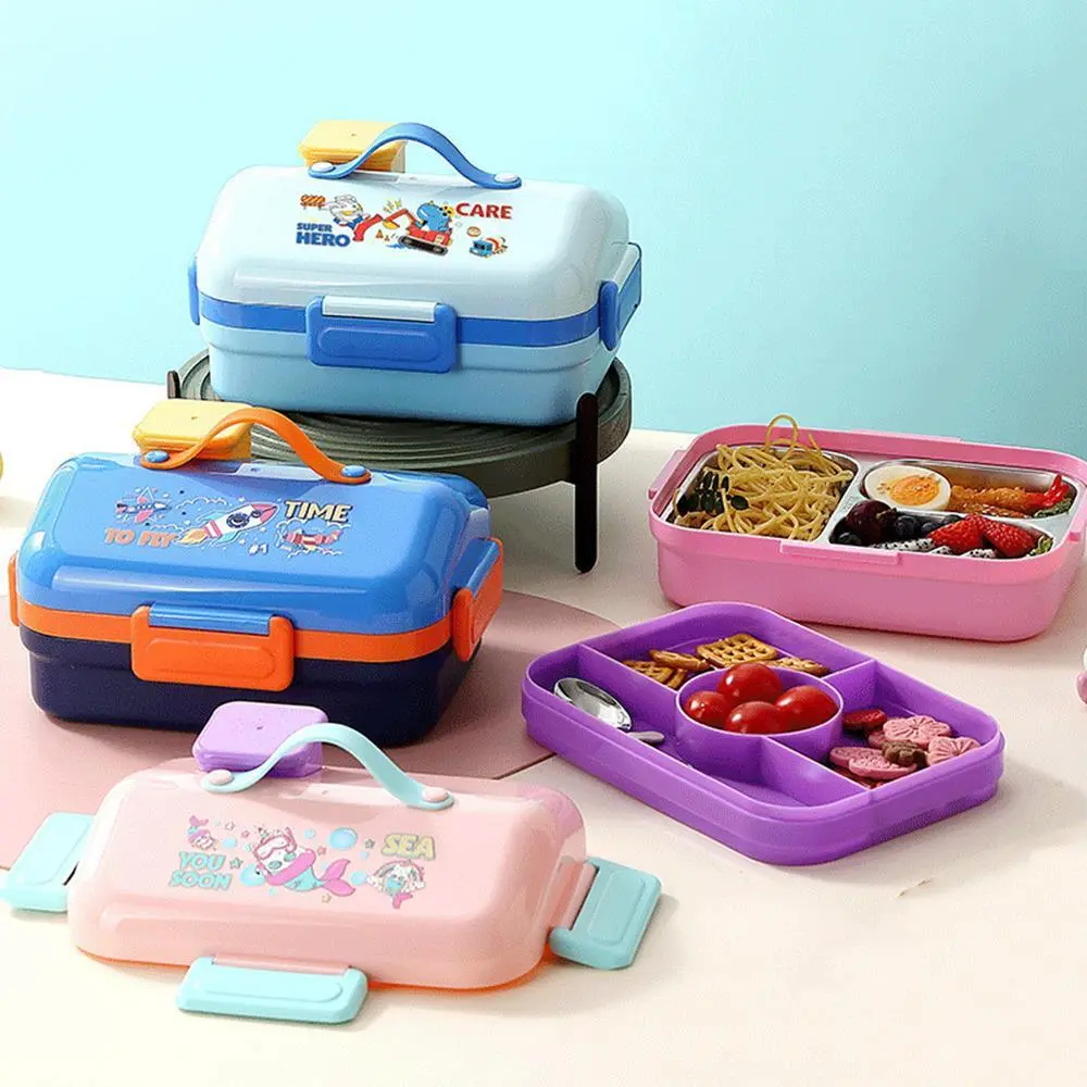 Cartoon Double-Layer 3-Compartment Stainless Steel Lunch Box | Plastic Lunch Box Factory - HongXing 1