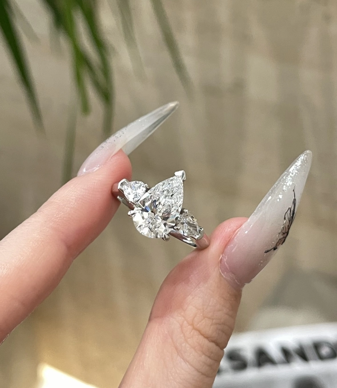 18K  Lab Diamond Ring 2.55ct Pear three-stone engagement ring Customized ring with IGI certificate 1