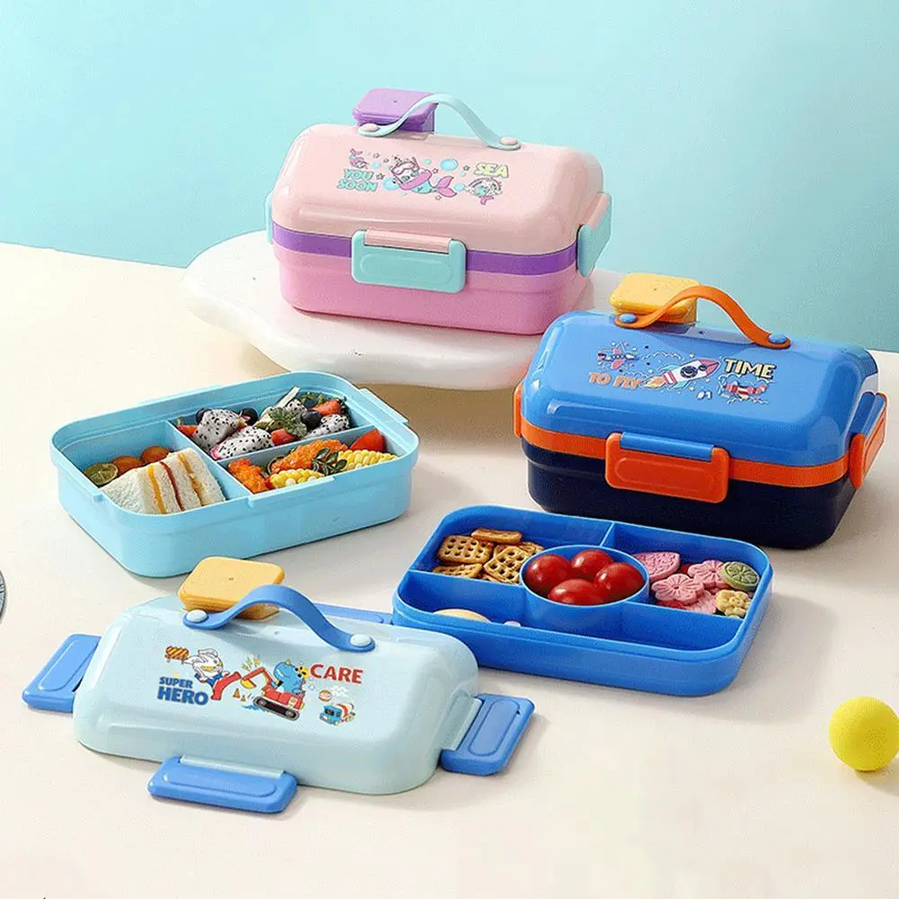 Cartoon Double-Layer 3-Compartment Plastic Lunch Box | Plastic Lunch Box Factory - HongXing 1