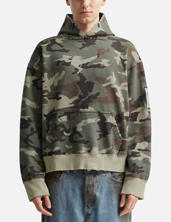 550GSM Heavyweight Camo Distressed Hoodie 1