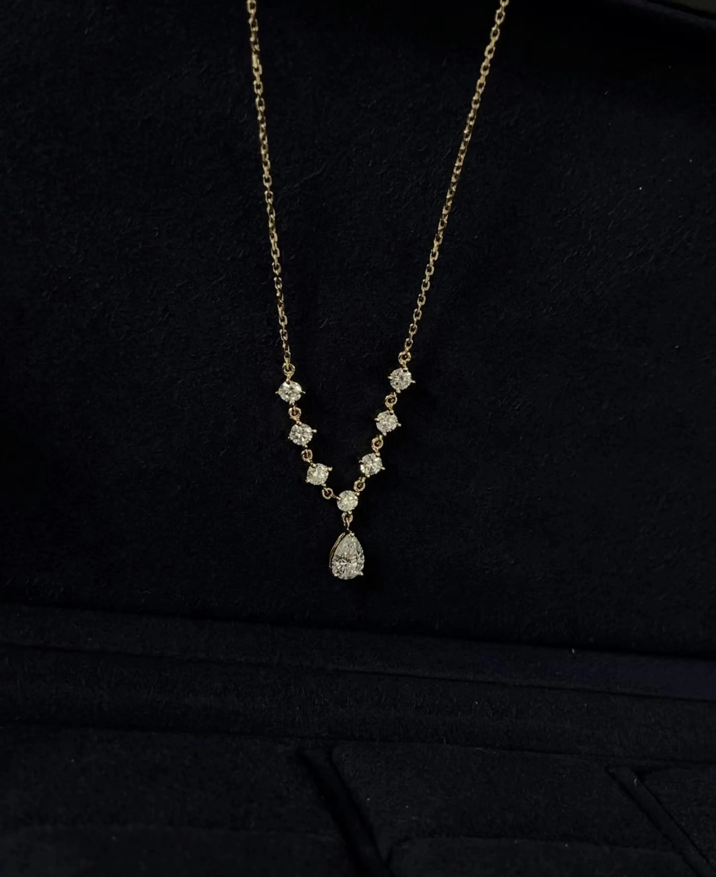 Pear & Round Brilliant Cut Lan Grown Diamond Set in 18K Yellow Gold 1