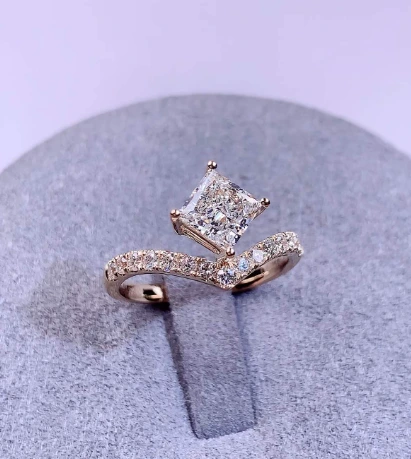 1.06Ct Princess Cut Lab Grown Diamond  Engagement Ring Bridal Ring 18K White 1