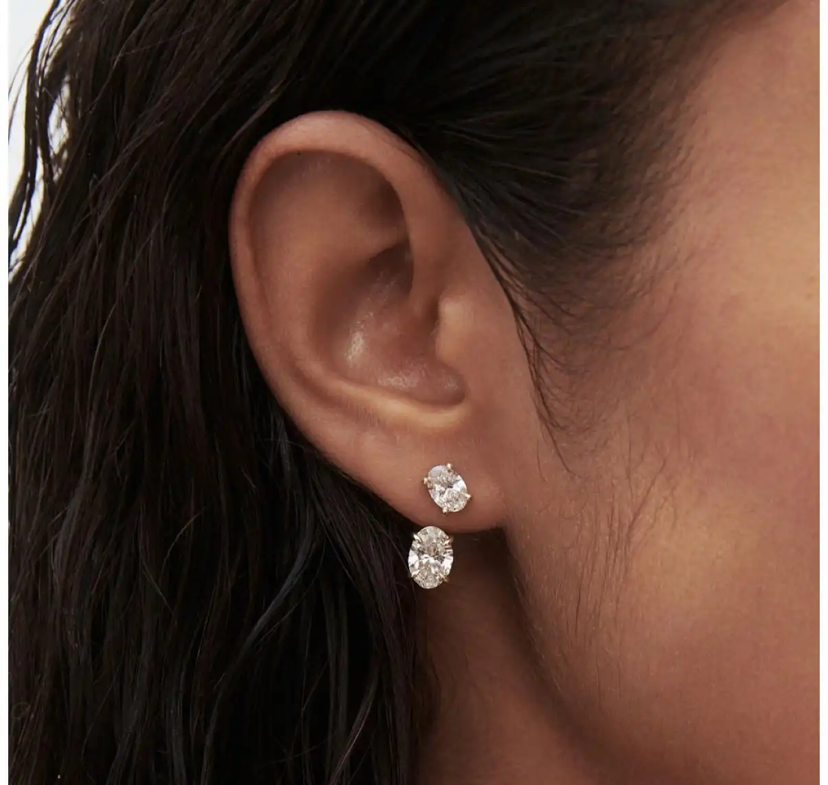 Бижута Messi Персонализирани обеци с 18K овална форма и 1CT и 2CT диаманти 1